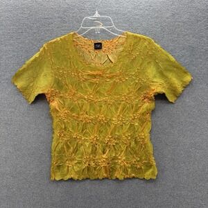 Origami Magic Scarf Blouse Womens One Size Green Yellow Crinkle Stretch Top